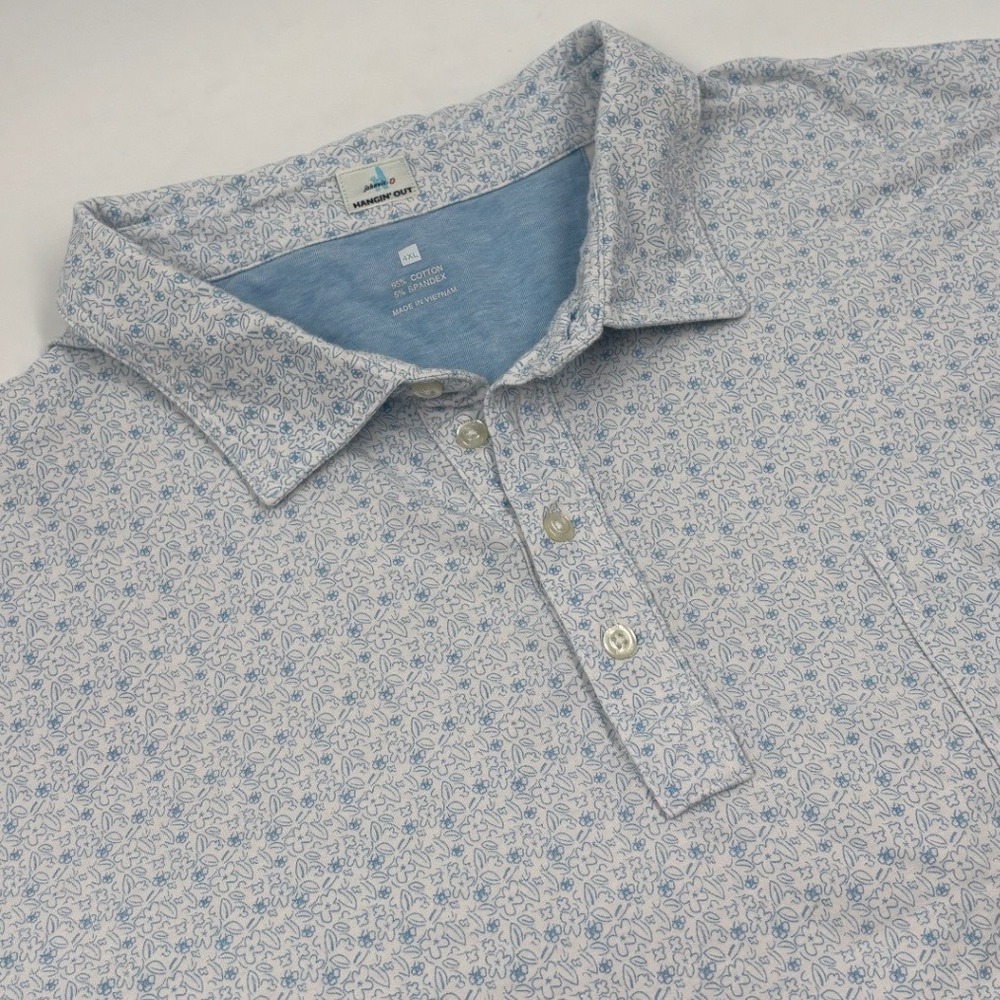 Johnnie-O Hangin Out Men's 4XL Blue Floral Cotton Blend Short Sleeve Polo